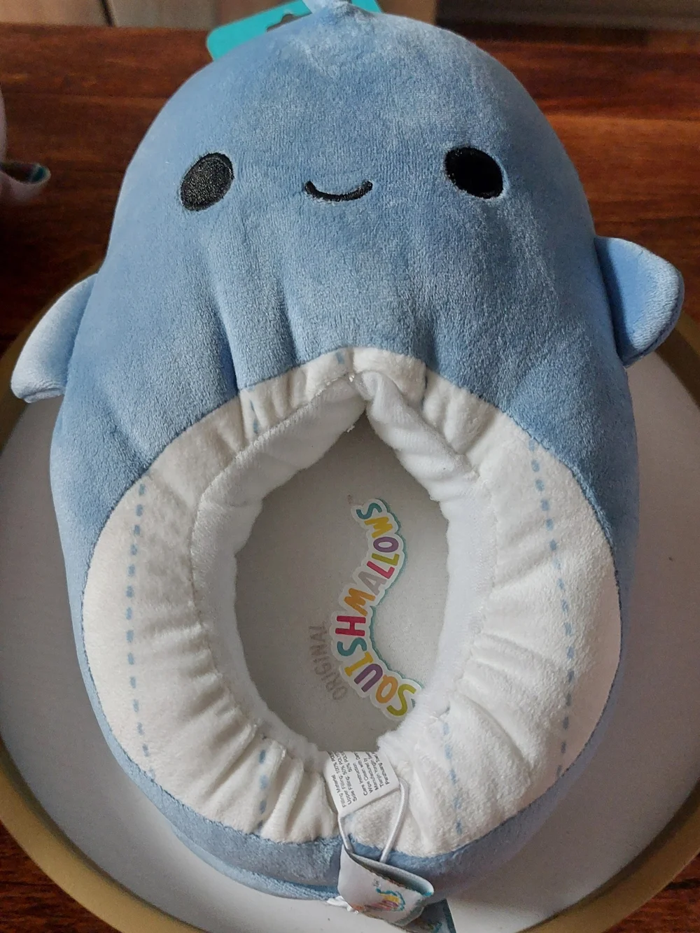Squishmallows Blue and White Whale Plush Neck Pillow